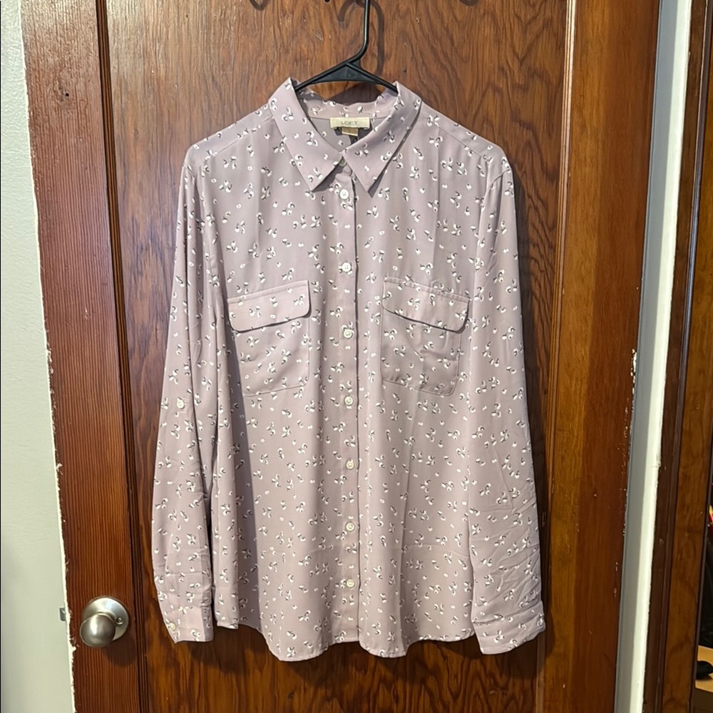 LOFT Floral Lavender Button-Up Shirt
